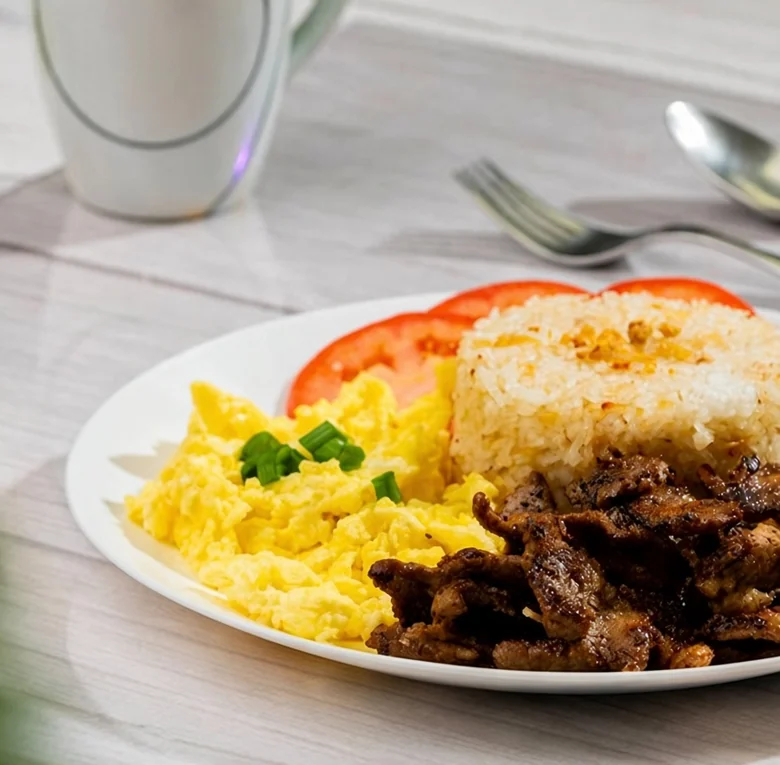 Tapsilog, tapa with garlic fried rice and eggs at Sagana Foods, Filipino restaurant in Calgary, AB